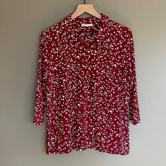 Woolovers Irregular Spot Red Jersey Print 3/4 Sleeve Shirt Size Medium Classic - Picture 2 of 16